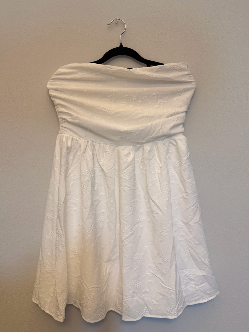 Strapless White Embroidered Mini Dress